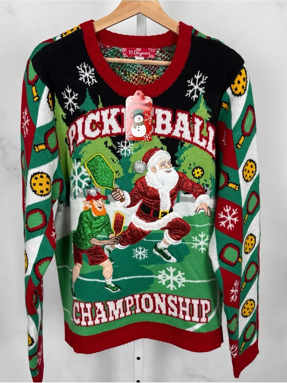 33 Degrees Men’s Christmas Pickleball Championship Party Sweater Size L NEW $48